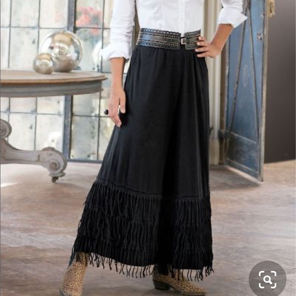 Soft Surroundings black fringe maxi skirt